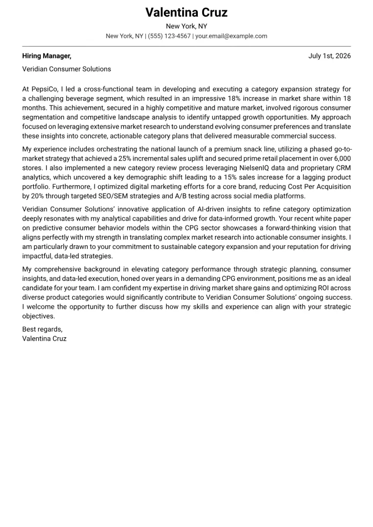 Category Marketing Manager cover letter example preview