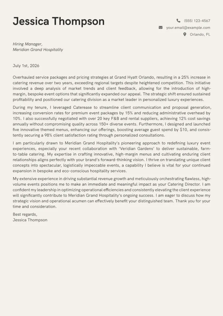 Catering Director Cover Letter Example
