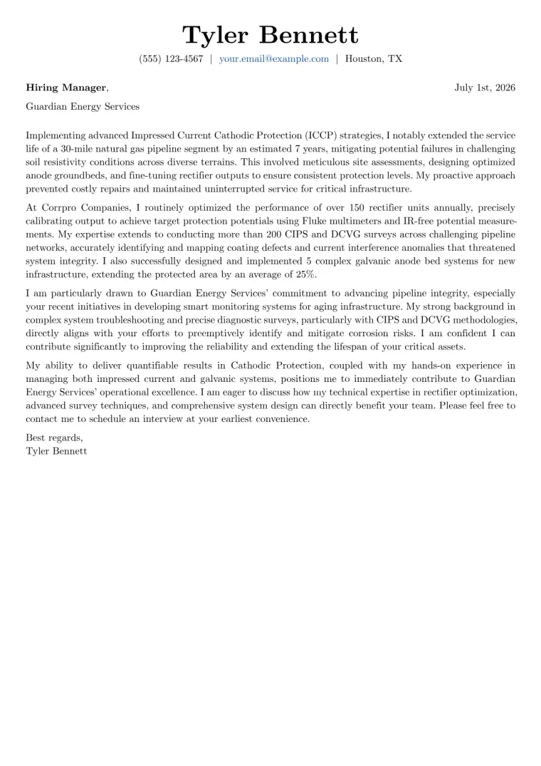 Cathodic Protection Technician cover letter example preview