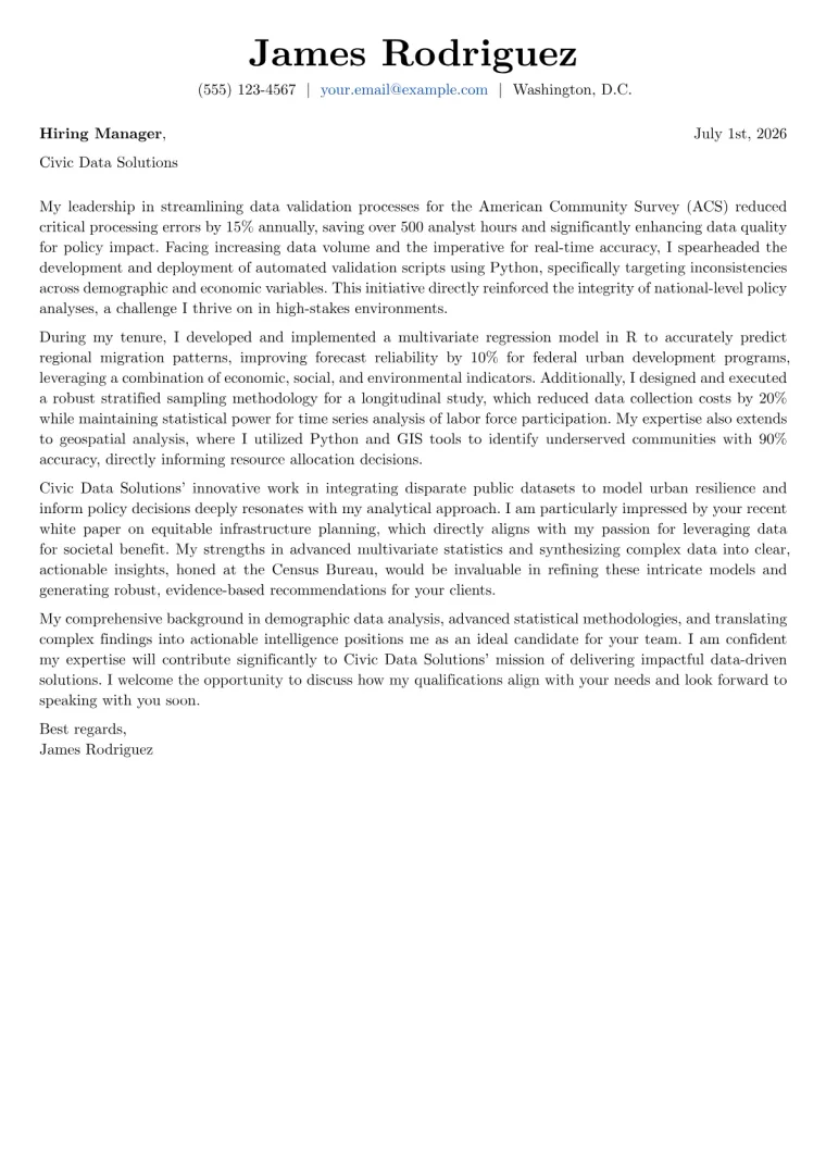 Census Bureau Analyst cover letter example preview