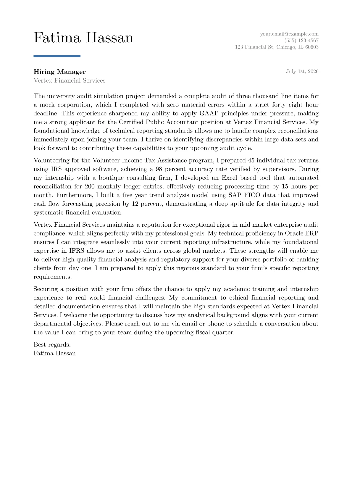 Certified Public Accountant Cpa cover letter in the Executive design