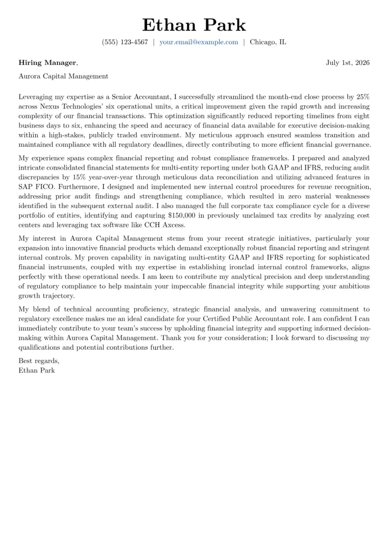 Certified Public Accountant cover letter example preview