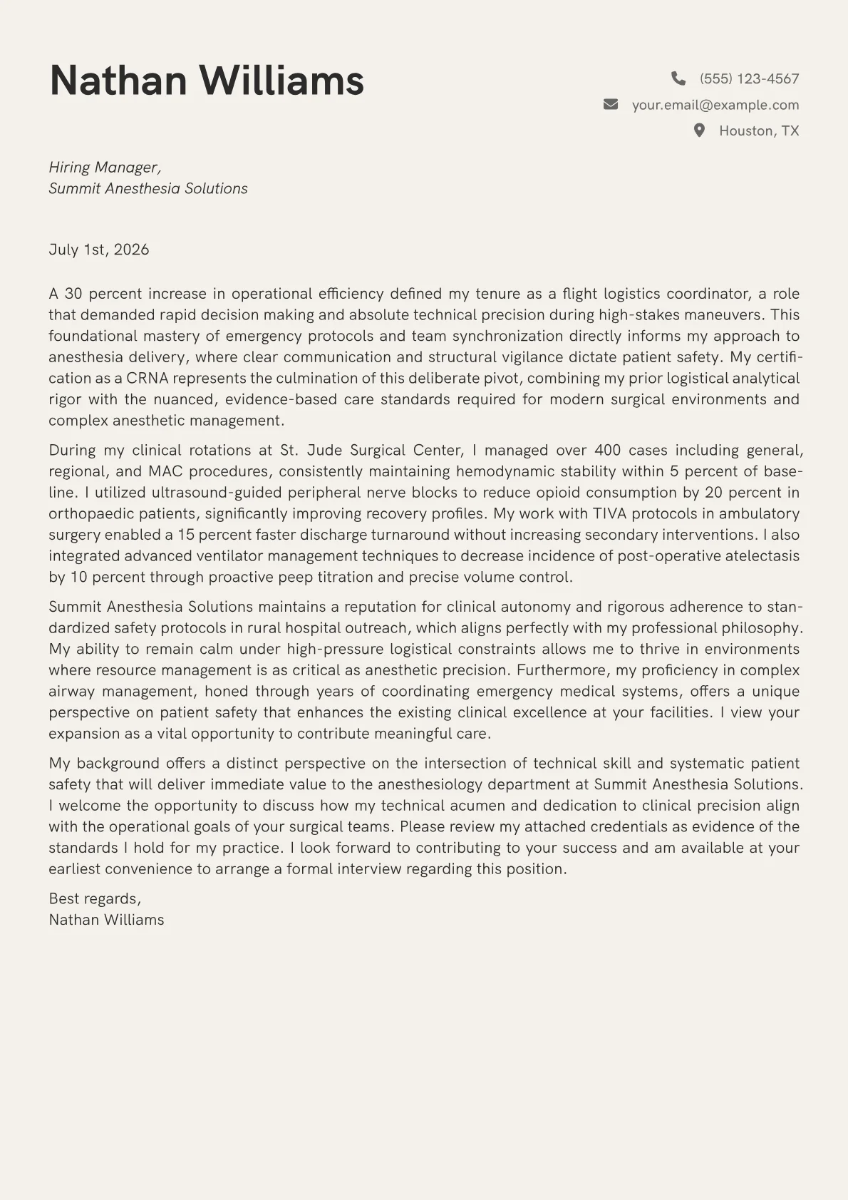 Certified Registered Nurse Anesthetist cover letter in the Creative design