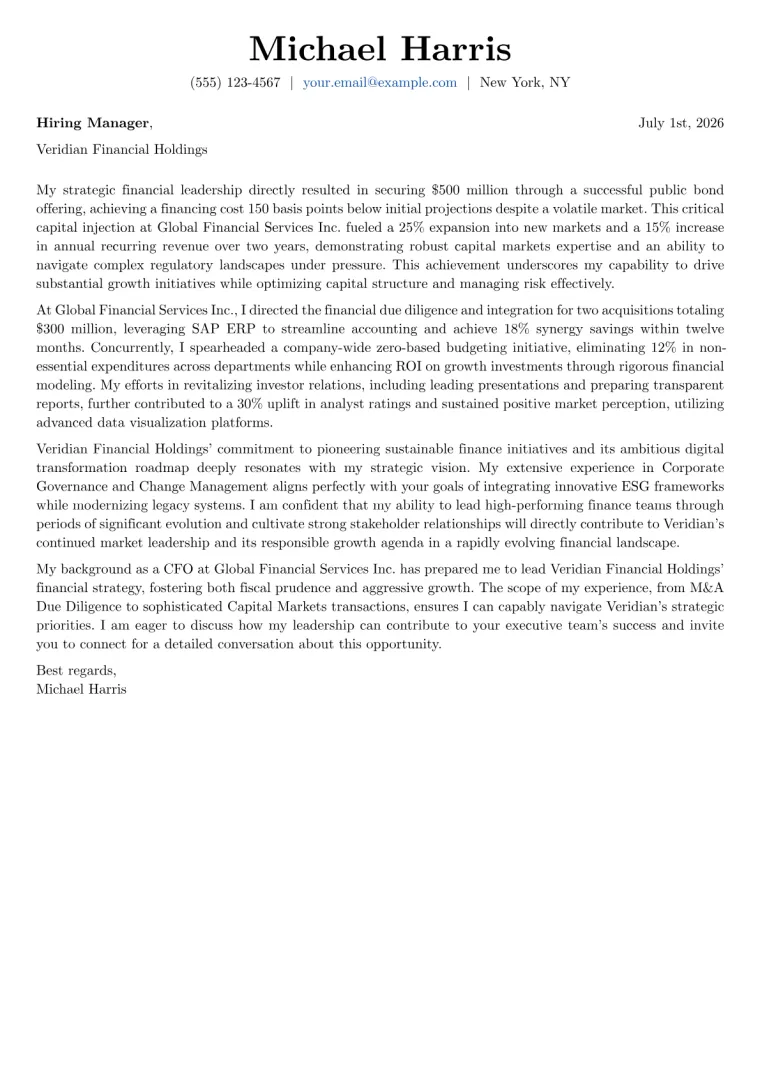 CFO Cover Letter Example