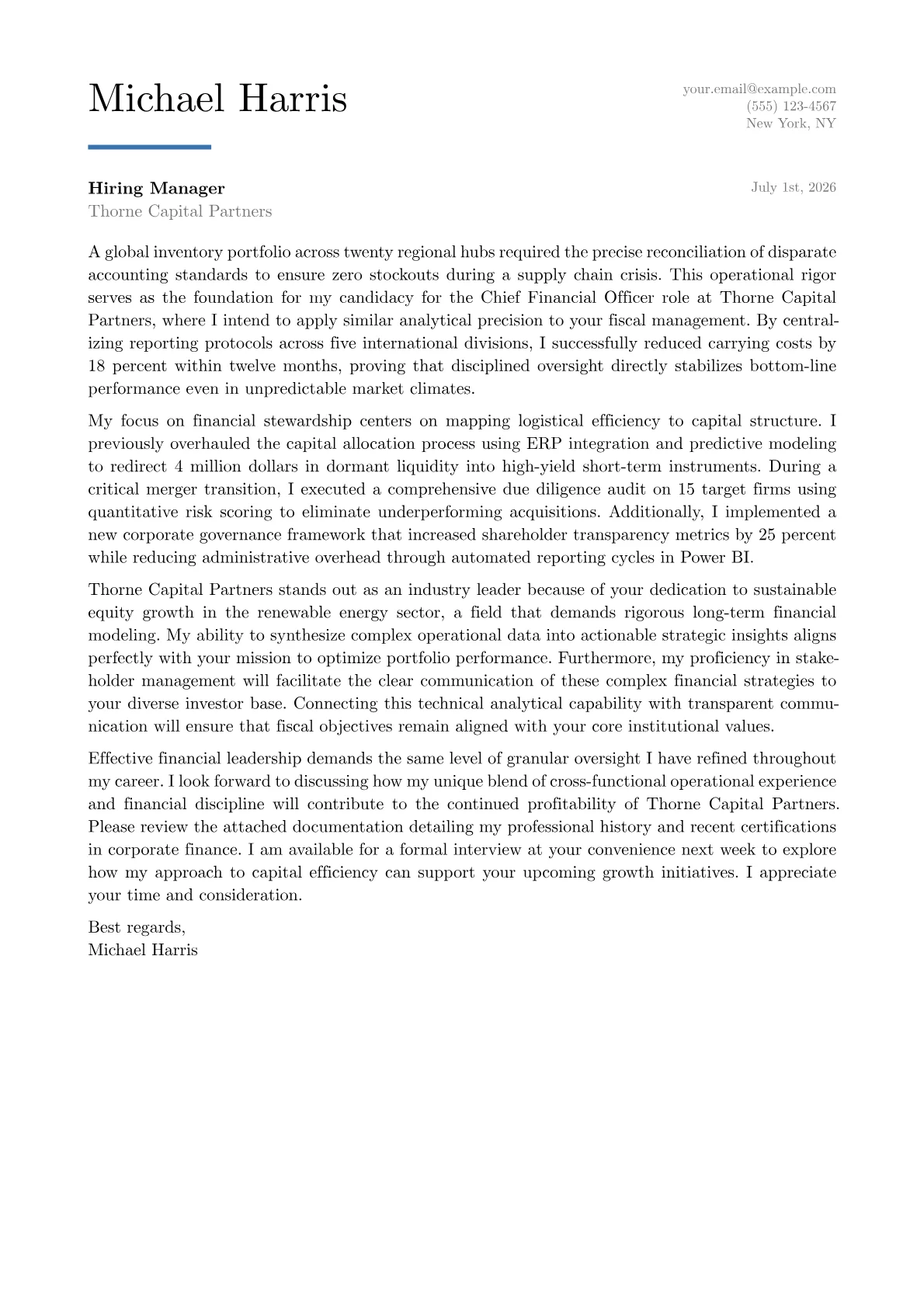 CFO cover letter in the Executive design