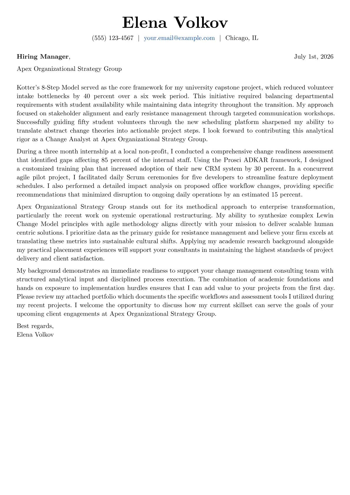 Change Analyst cover letter in the Basic design