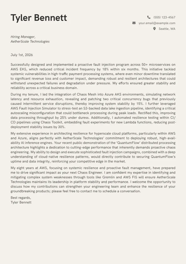 Chaos Engineer Cover Letter Example