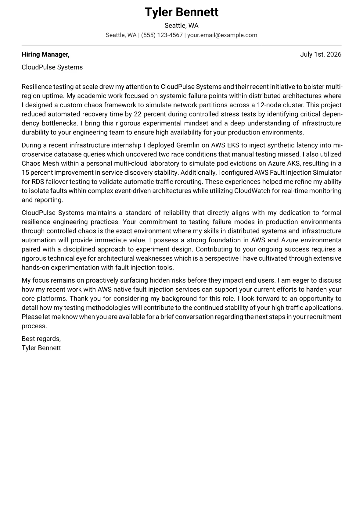 Chaos Engineer cover letter in the Modern design