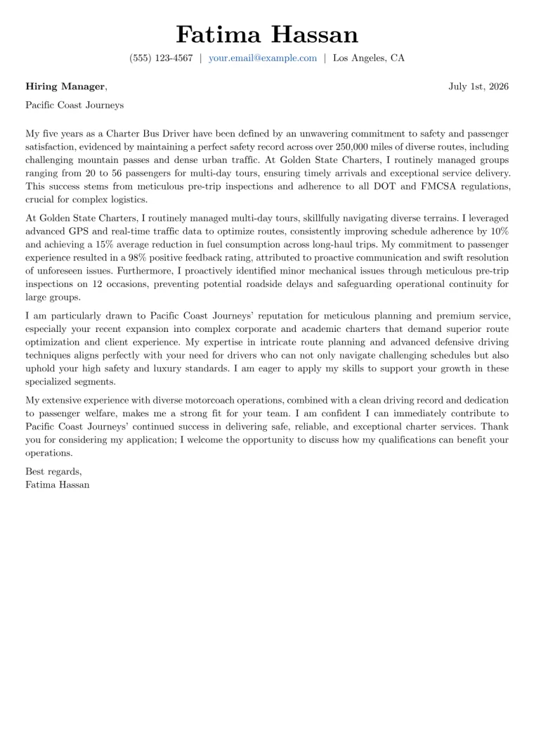 Charter Bus Driver cover letter example preview