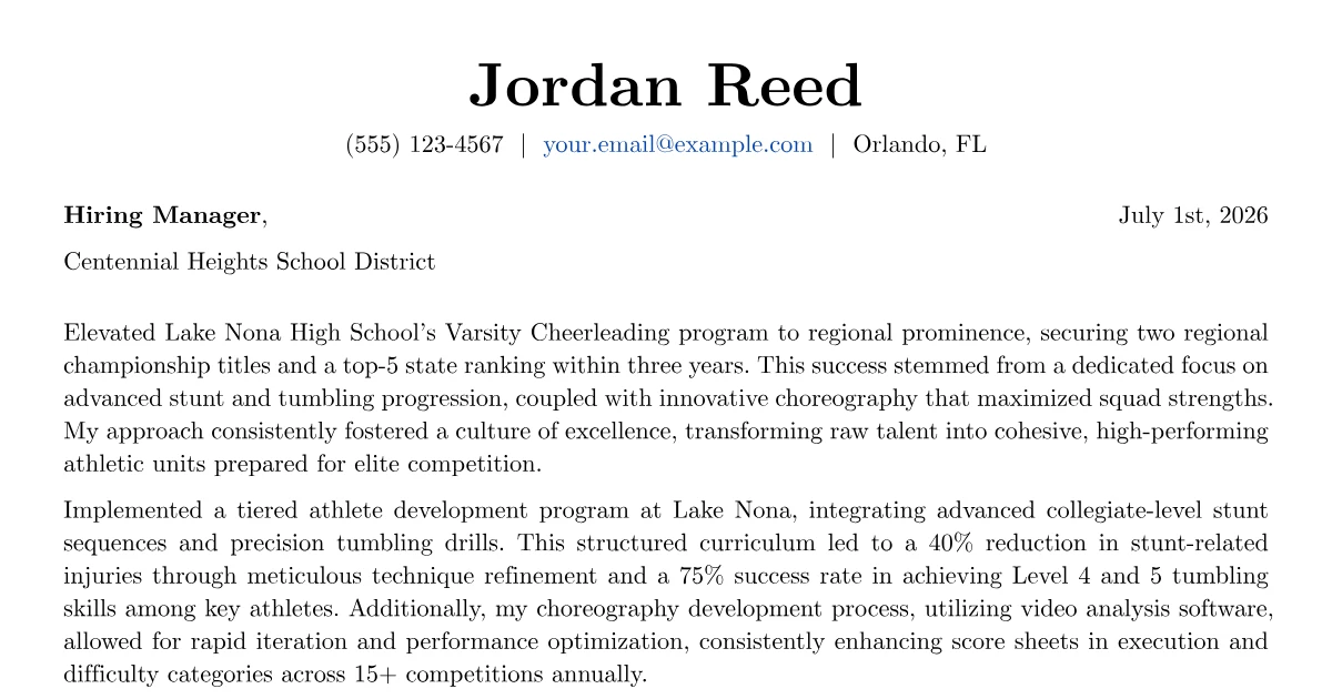 Strength Roles Examples Cheerleading Coach Cover Letter Example + Template (2026)
