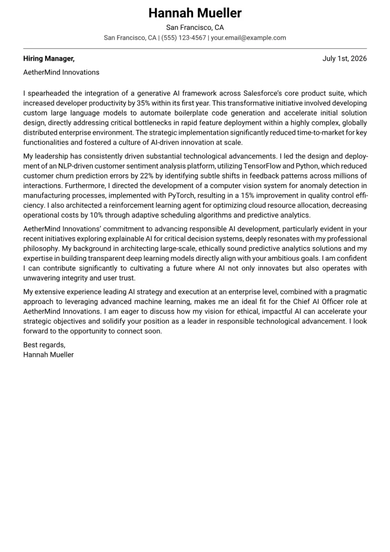 Chief AI Officer cover letter example preview