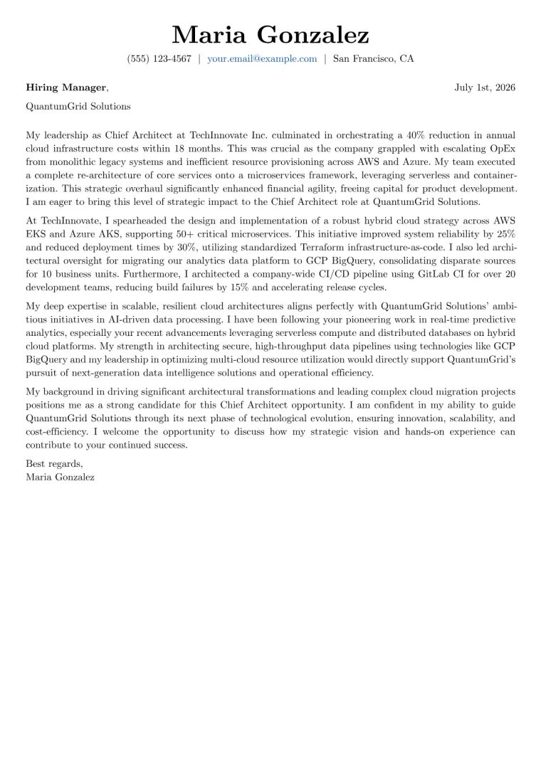 Chief Architect Cover Letter Example