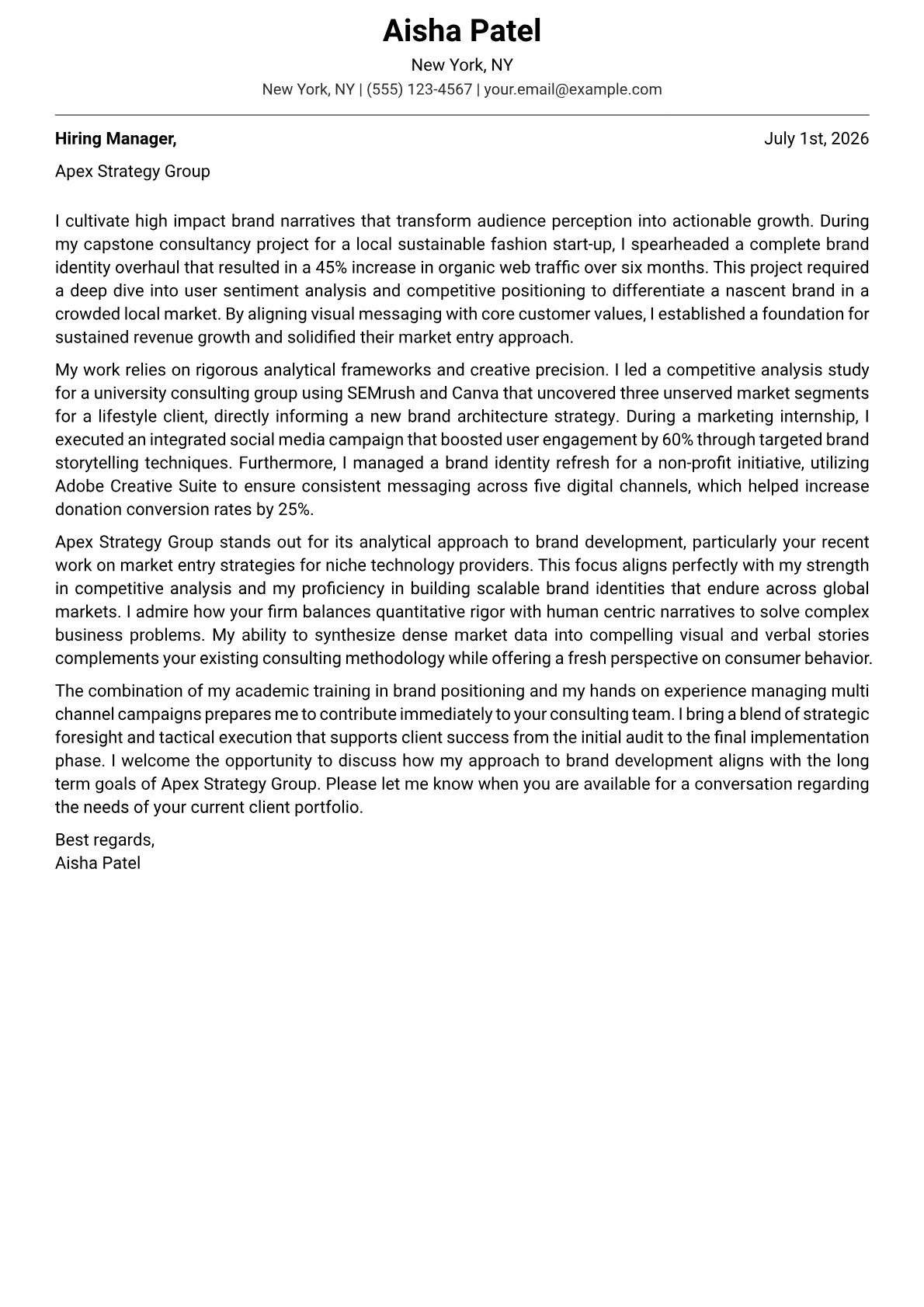 Chief Brand Officer cover letter in the Modern design