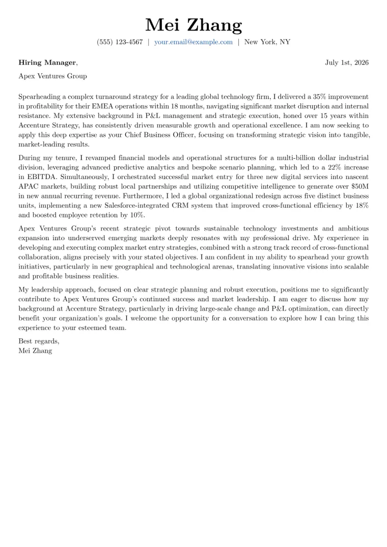 Chief Business Officer cover letter example