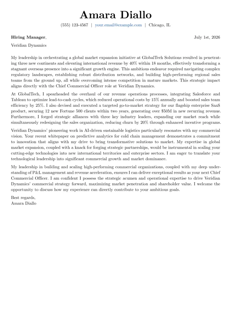 Chief Commercial Officer cover letter example preview