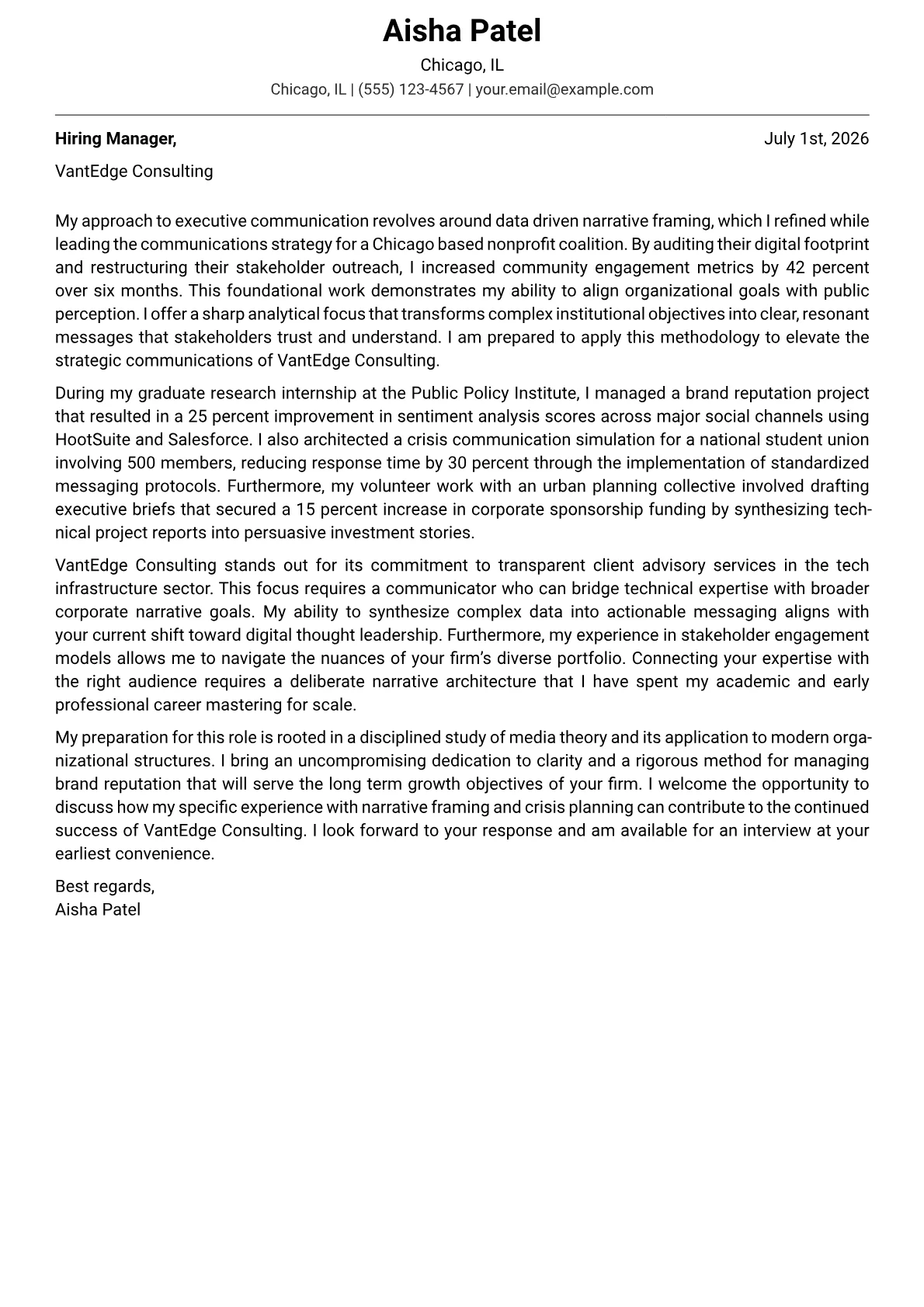 Chief Communications Officer cover letter in the Modern design