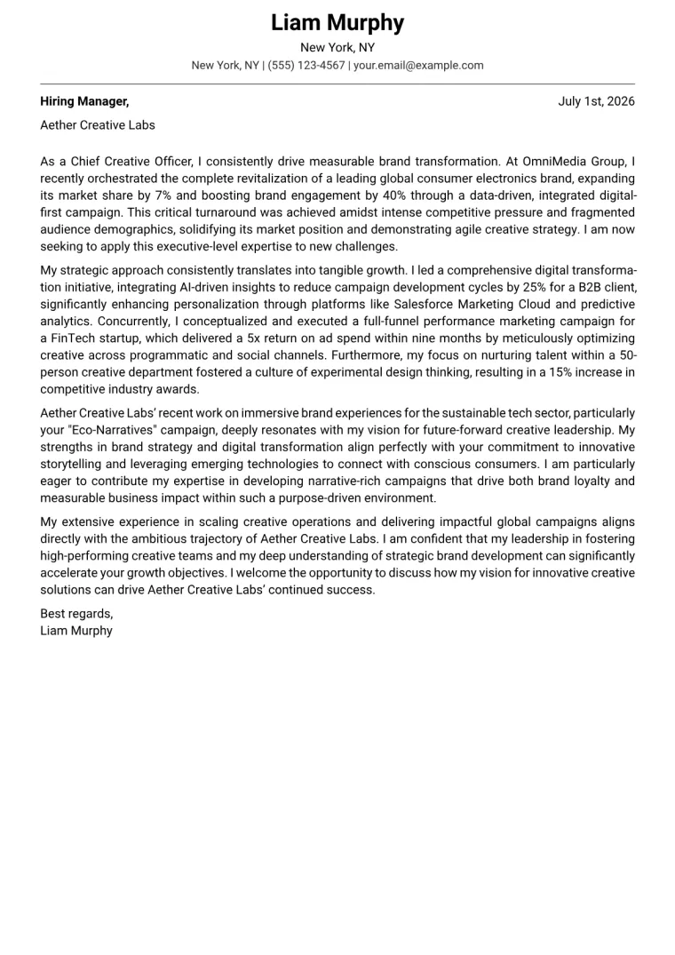 Chief Creative Officer cover letter example preview