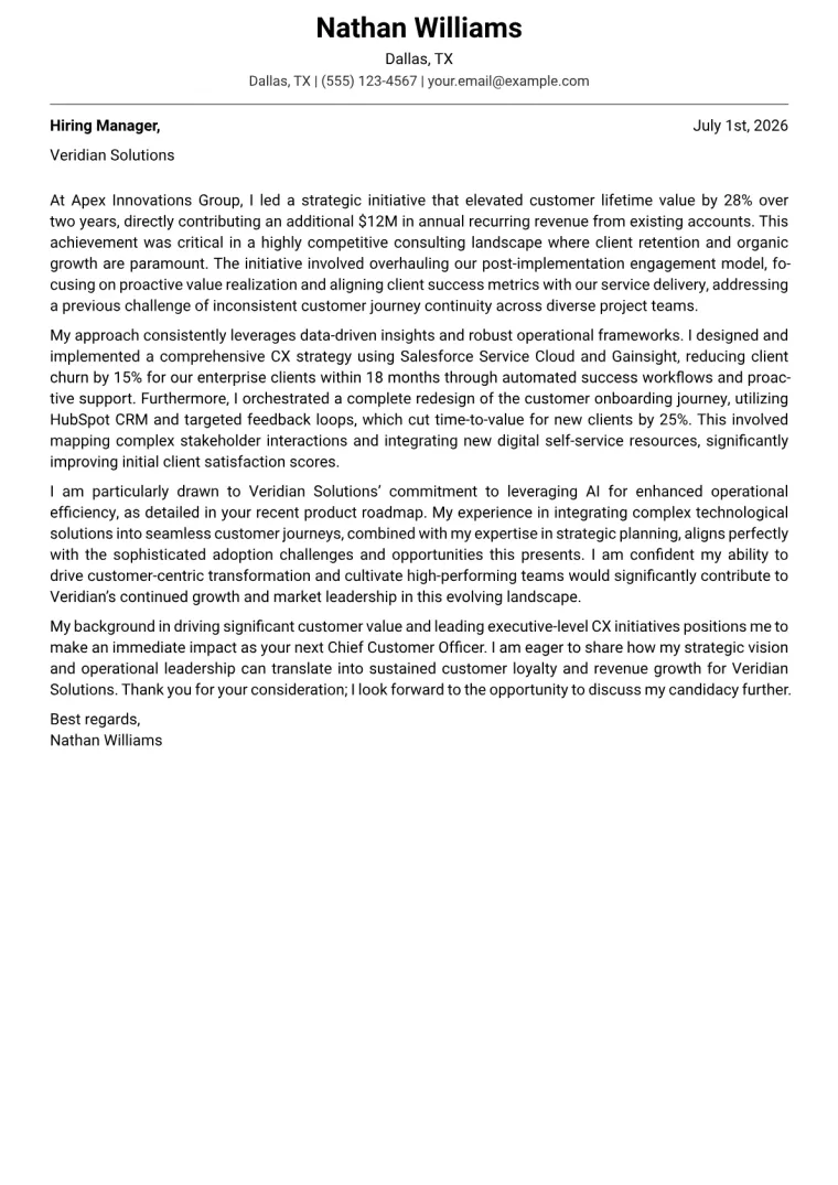 Chief Customer Officer cover letter example preview
