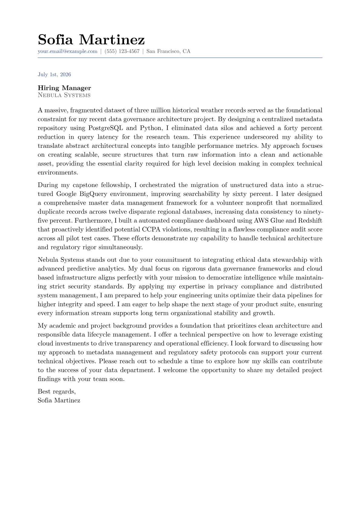 Chief Data Officer cover letter in the Classic design