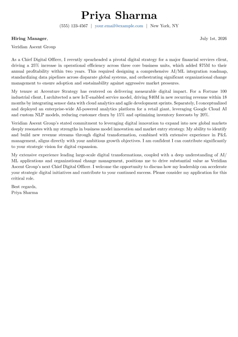 Chief Digital Officer cover letter example preview
