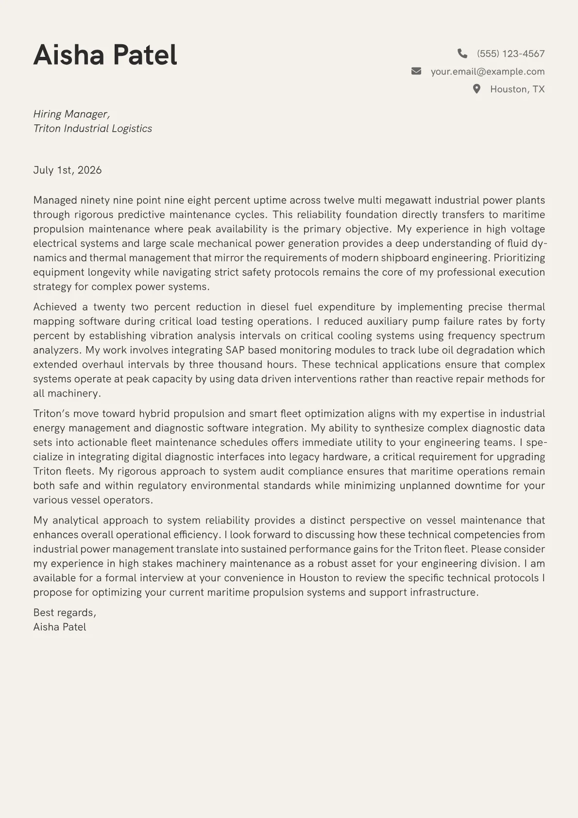 Chief Engineer Maritime cover letter in the Creative design