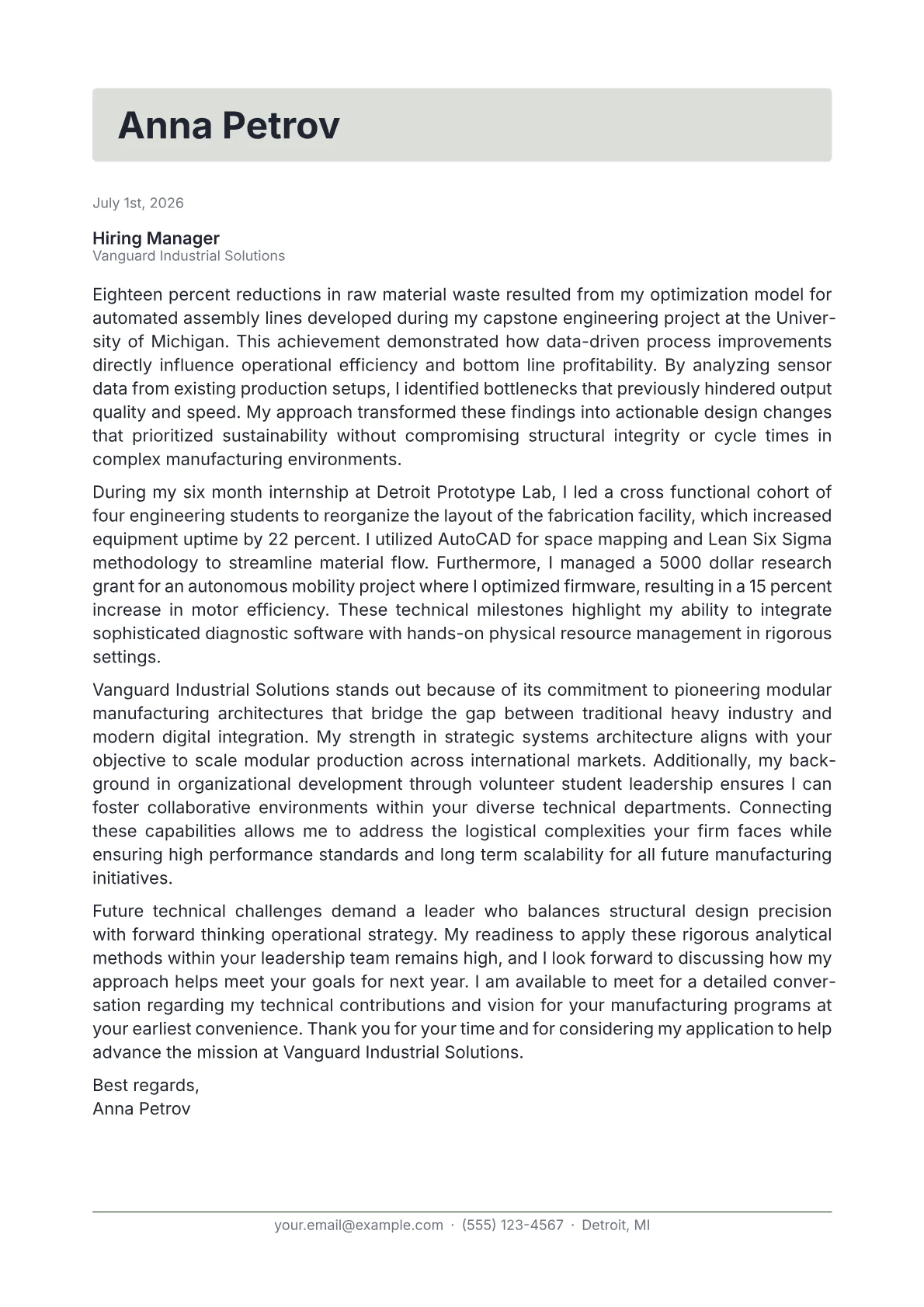 Chief Engineering Officer cover letter in the Letterhead design