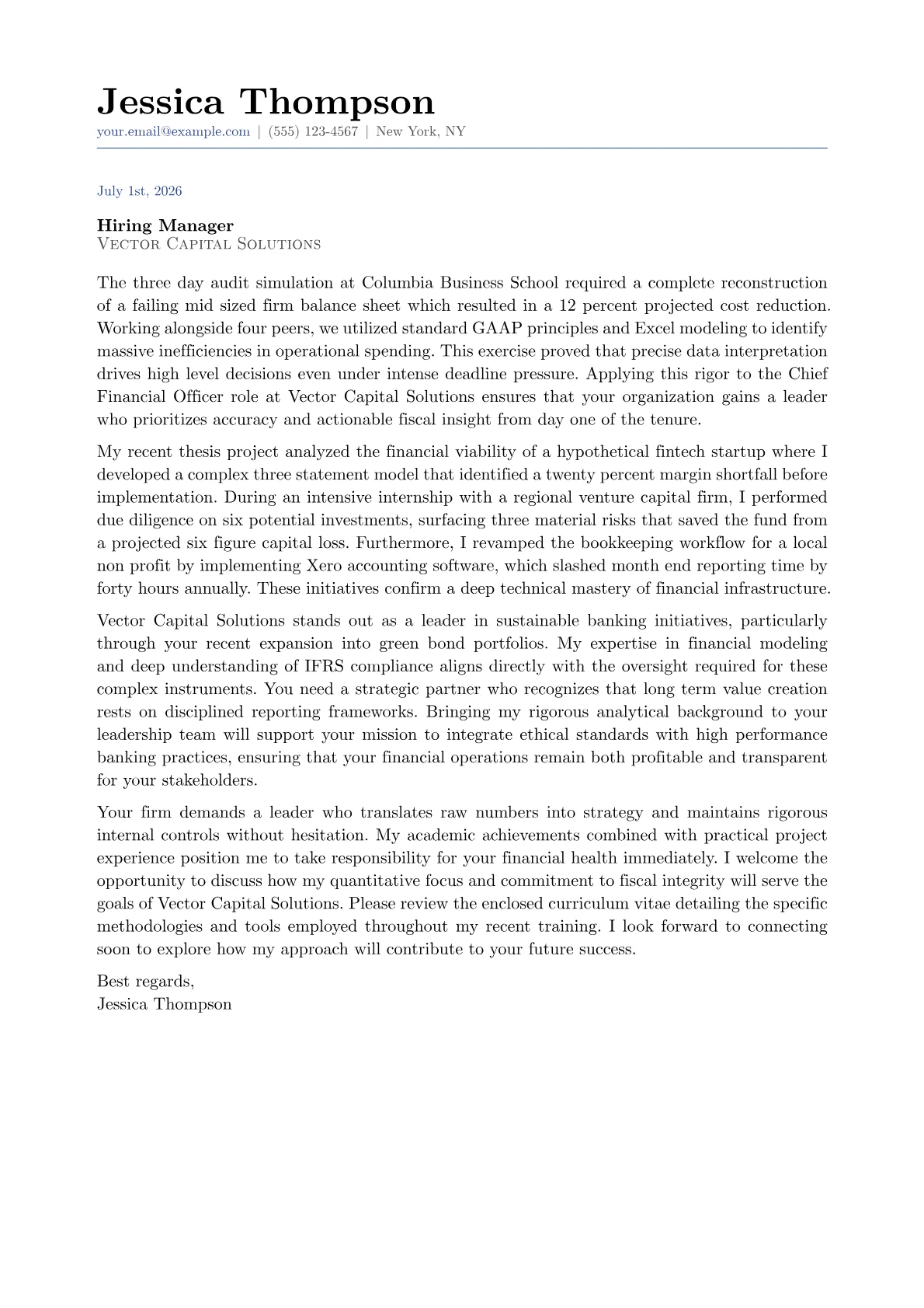 Chief Financial Officer cover letter in the Classic design