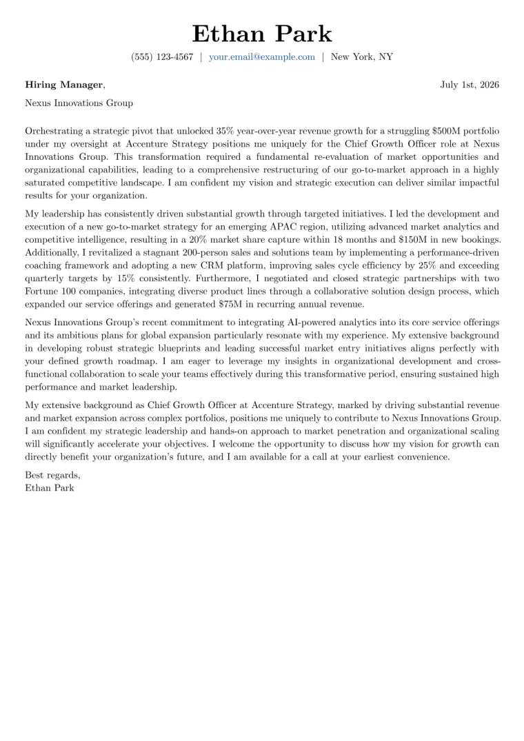 Chief Growth Officer cover letter example