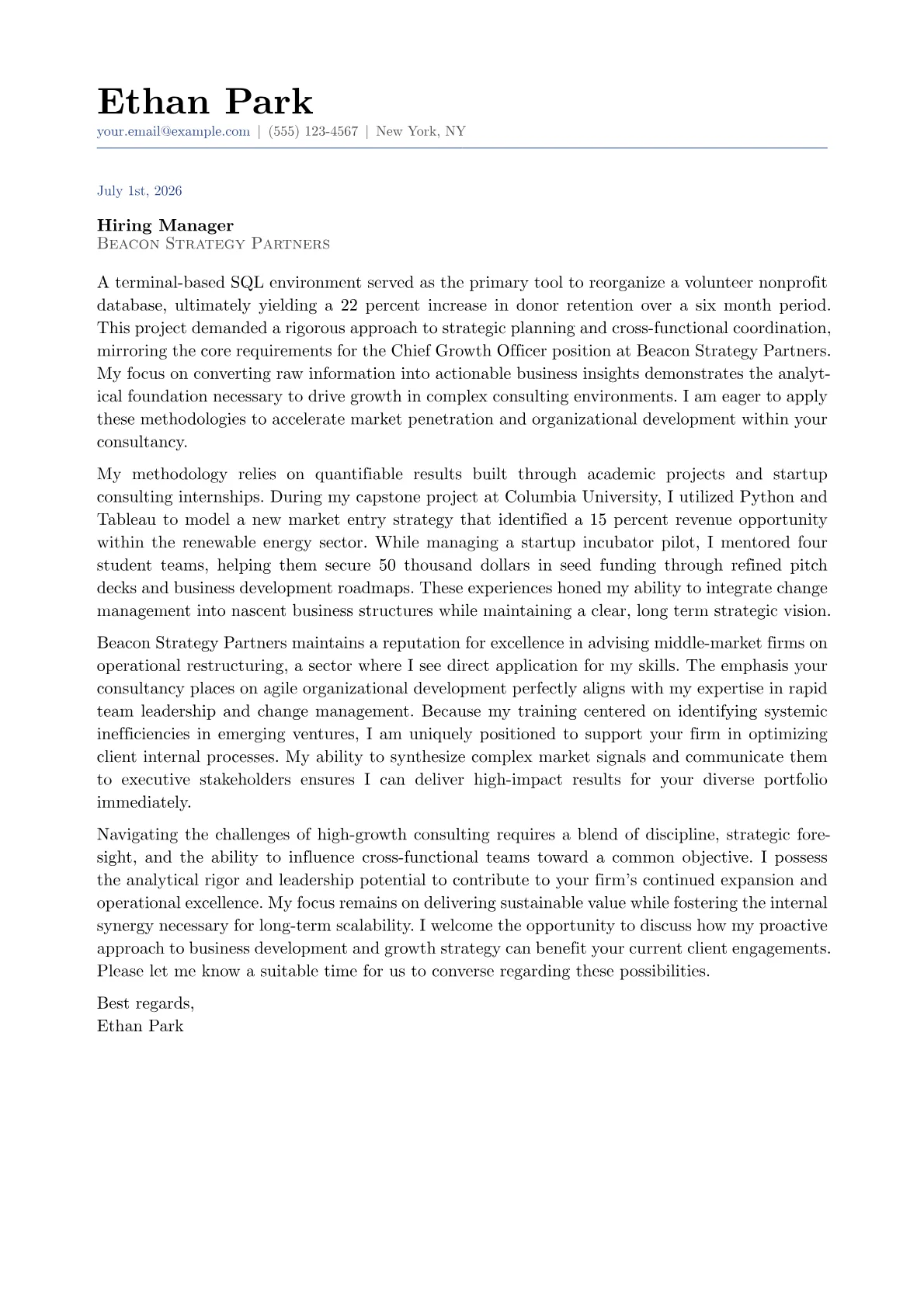 Chief Growth Officer cover letter in the Classic design