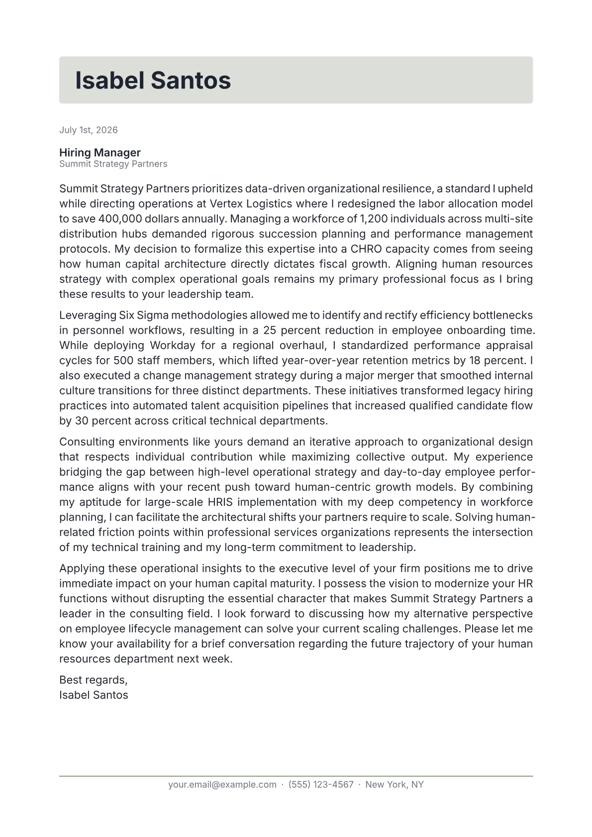 Chief Human Resources Officer cover letter in the Letterhead design