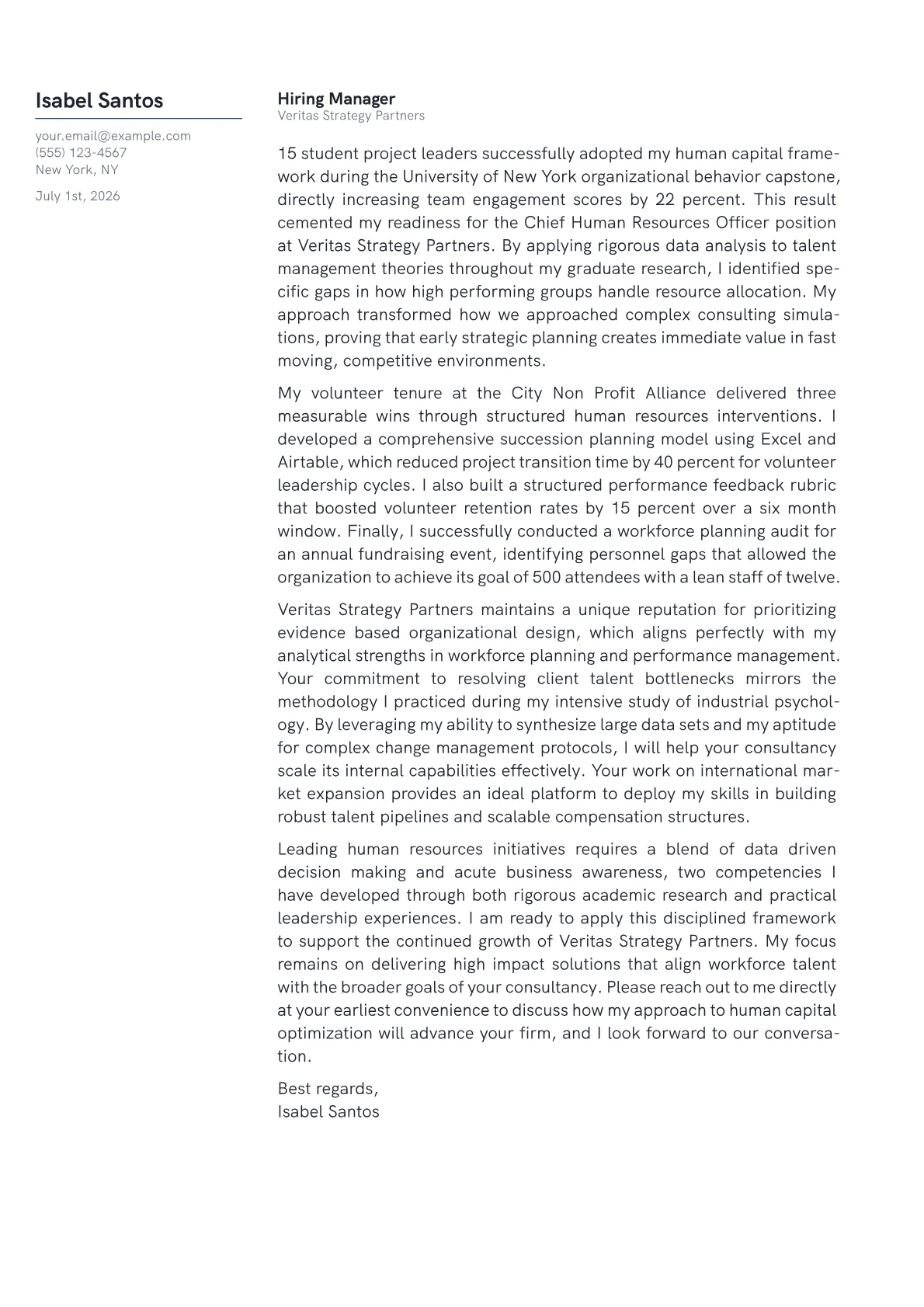 Chief Human Resources Officer cover letter in the Margin design