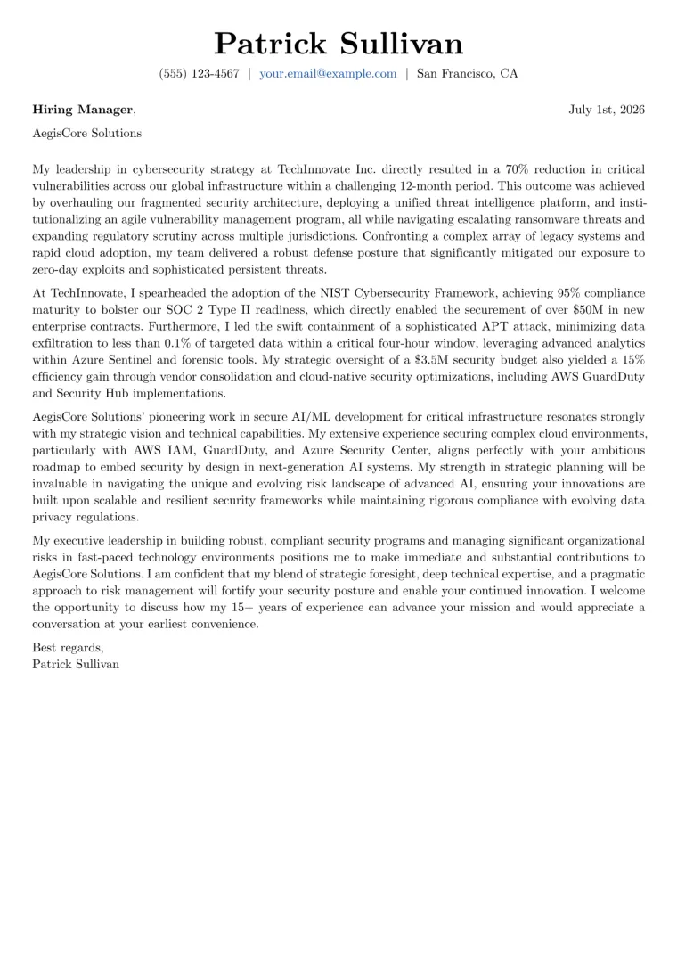 Chief Information Security Officer cover letter example preview