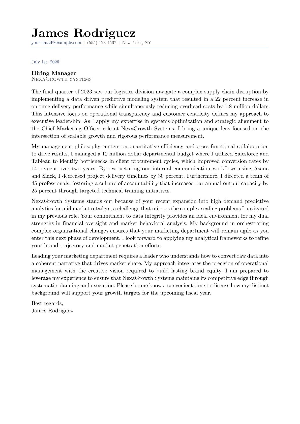 Chief Marketing Officer cover letter in the Classic design