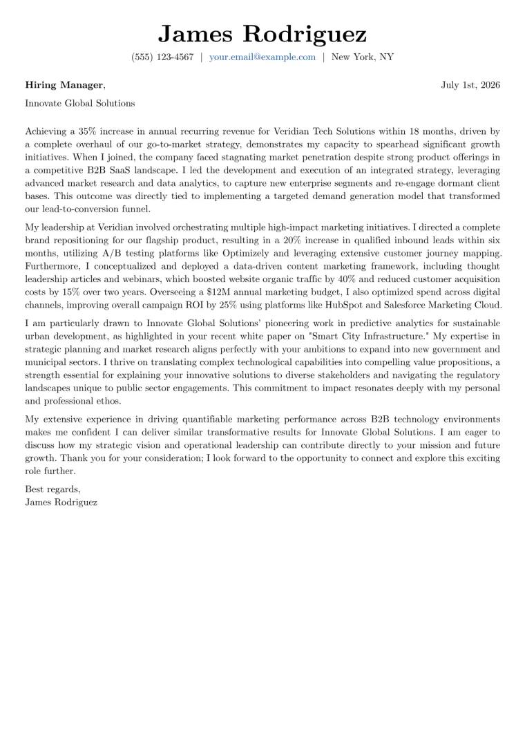 Chief Marketing Officer cover letter example preview