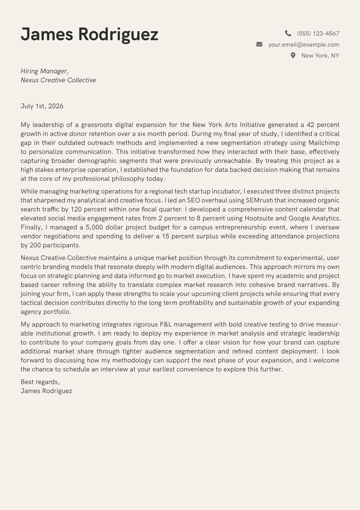 Chief Marketing Officer cover letter in the Creative design