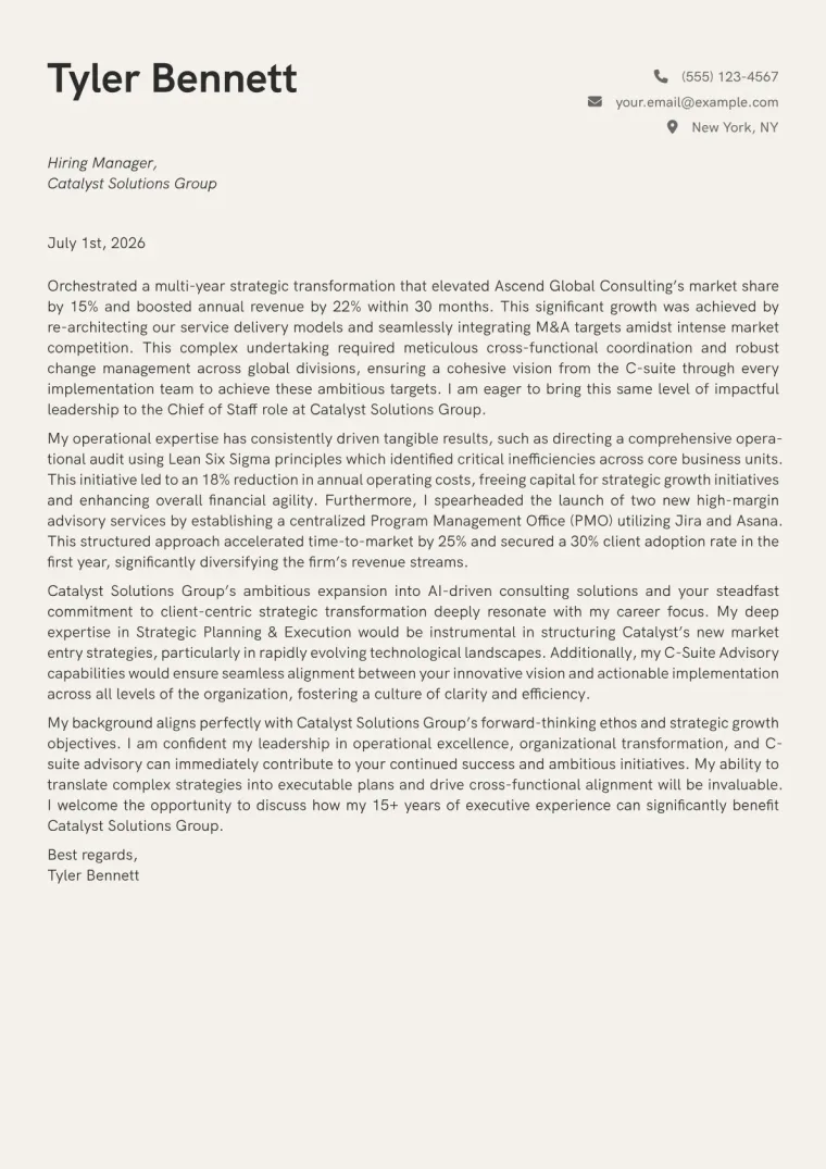 Chief of Staff Cover Letter Example