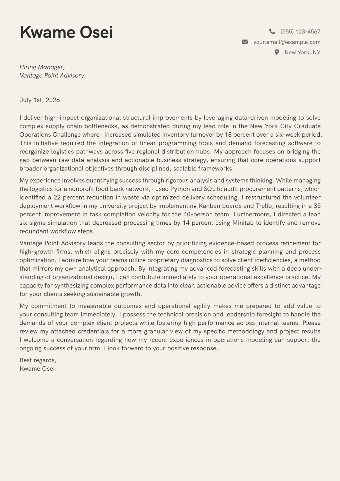 Chief Operating Officer cover letter in the Creative design