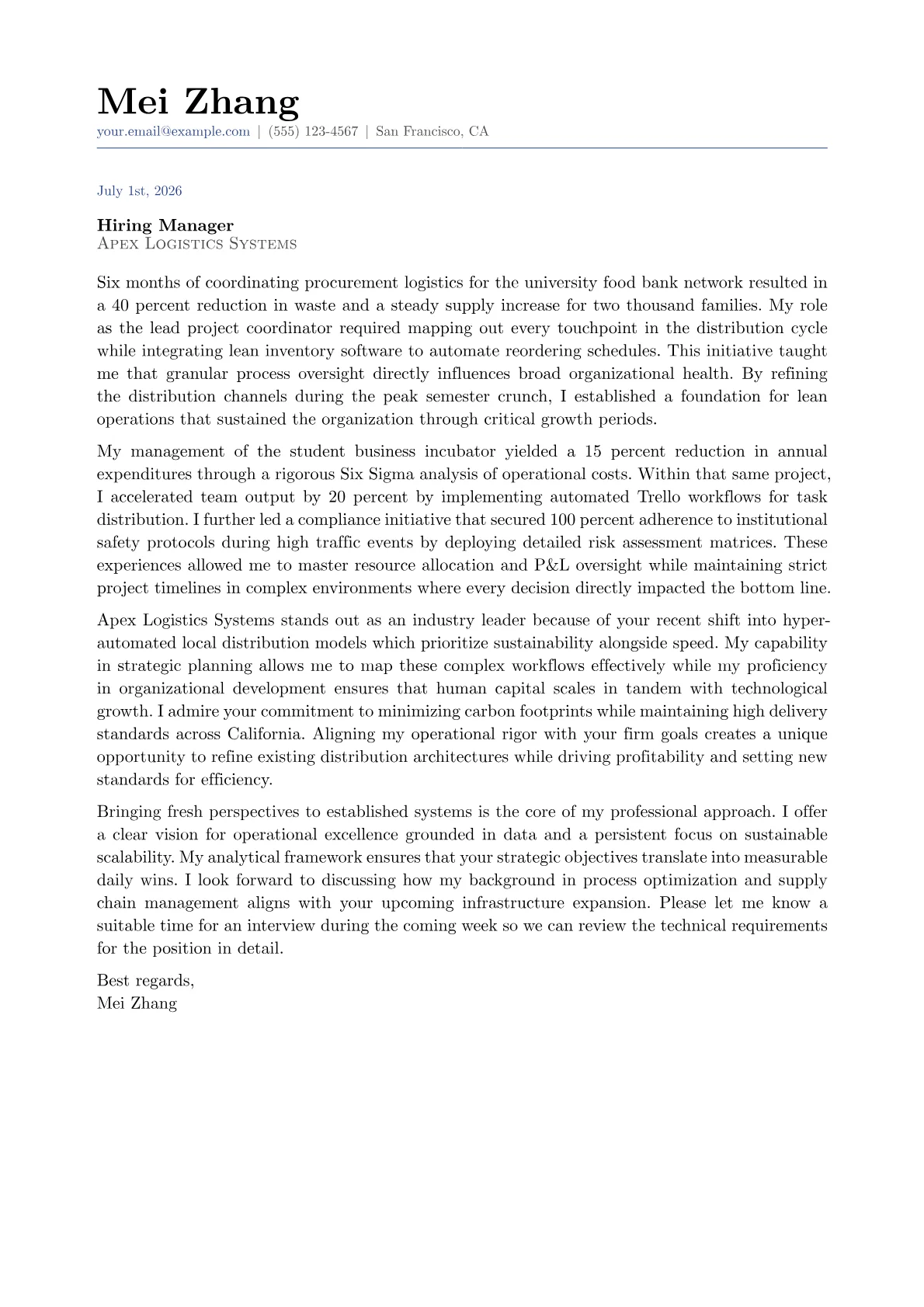 Chief Operations Officer cover letter in the Classic design