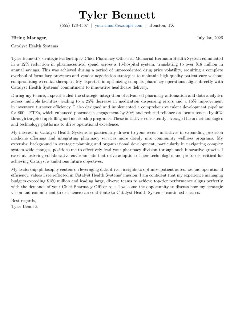 Chief Pharmacy Officer cover letter example