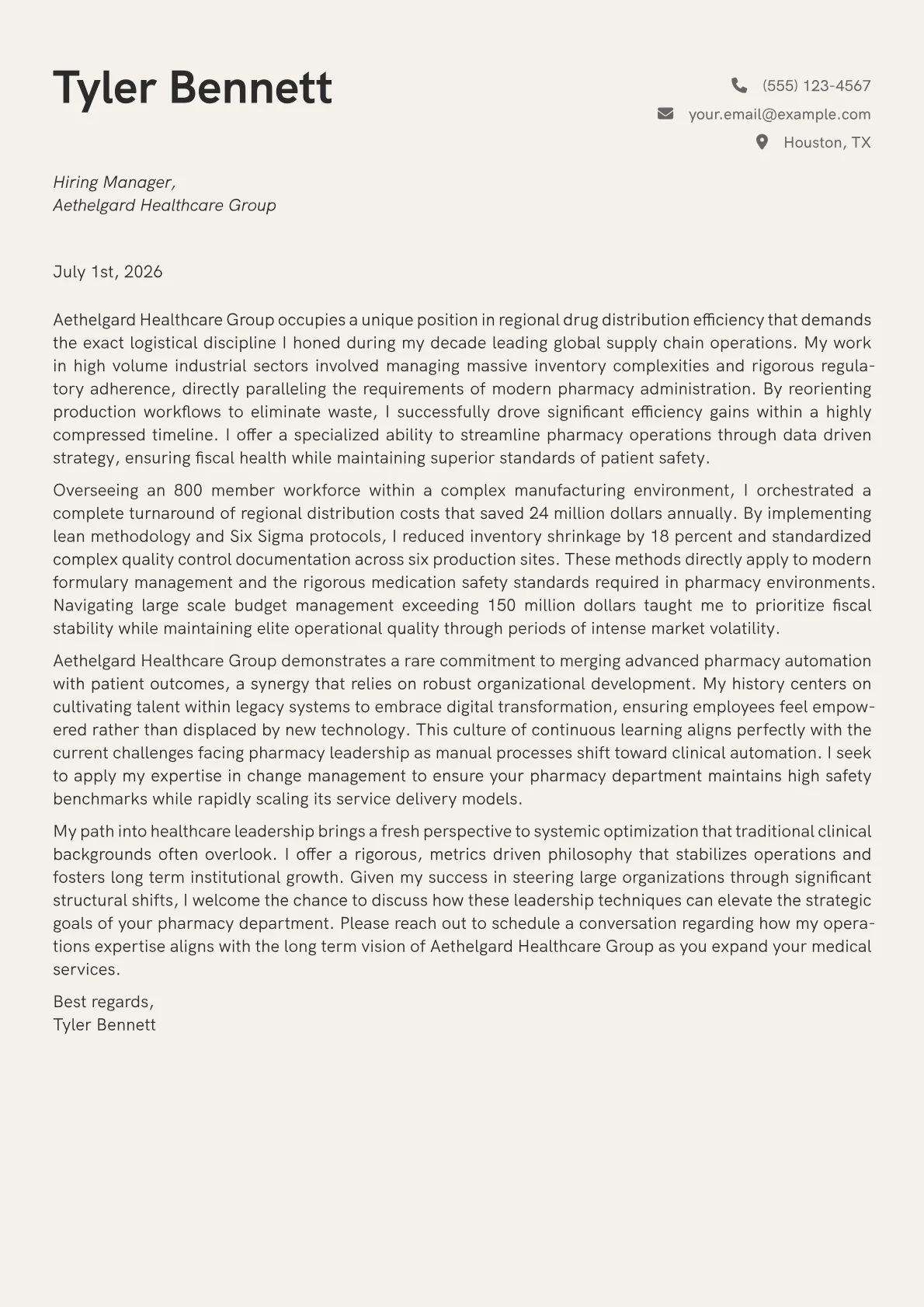 Chief Pharmacy Officer cover letter in the Creative design