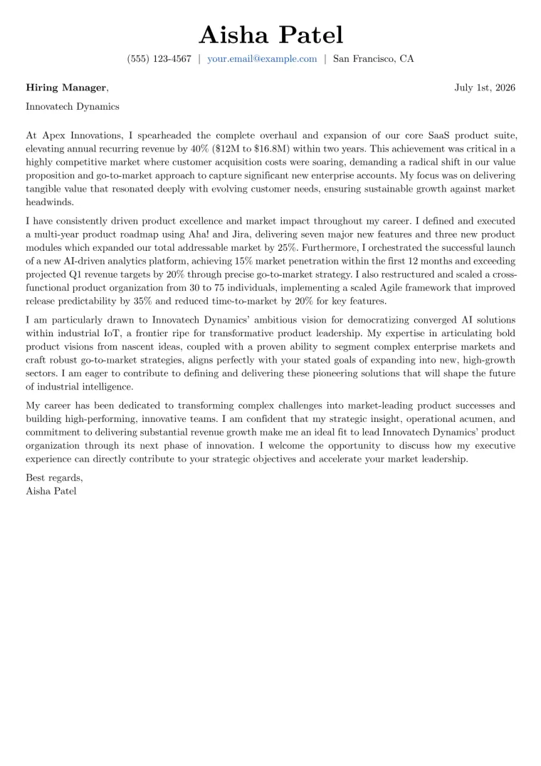 Chief Product Officer cover letter example