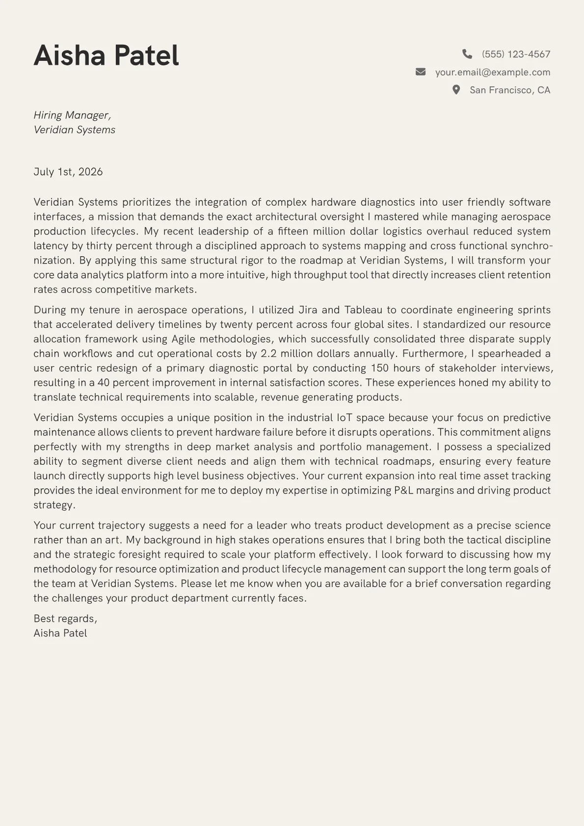 Chief Product Officer cover letter in the Creative design