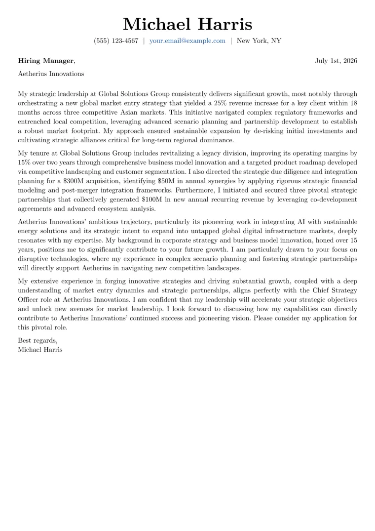 Chief Strategy Officer cover letter example