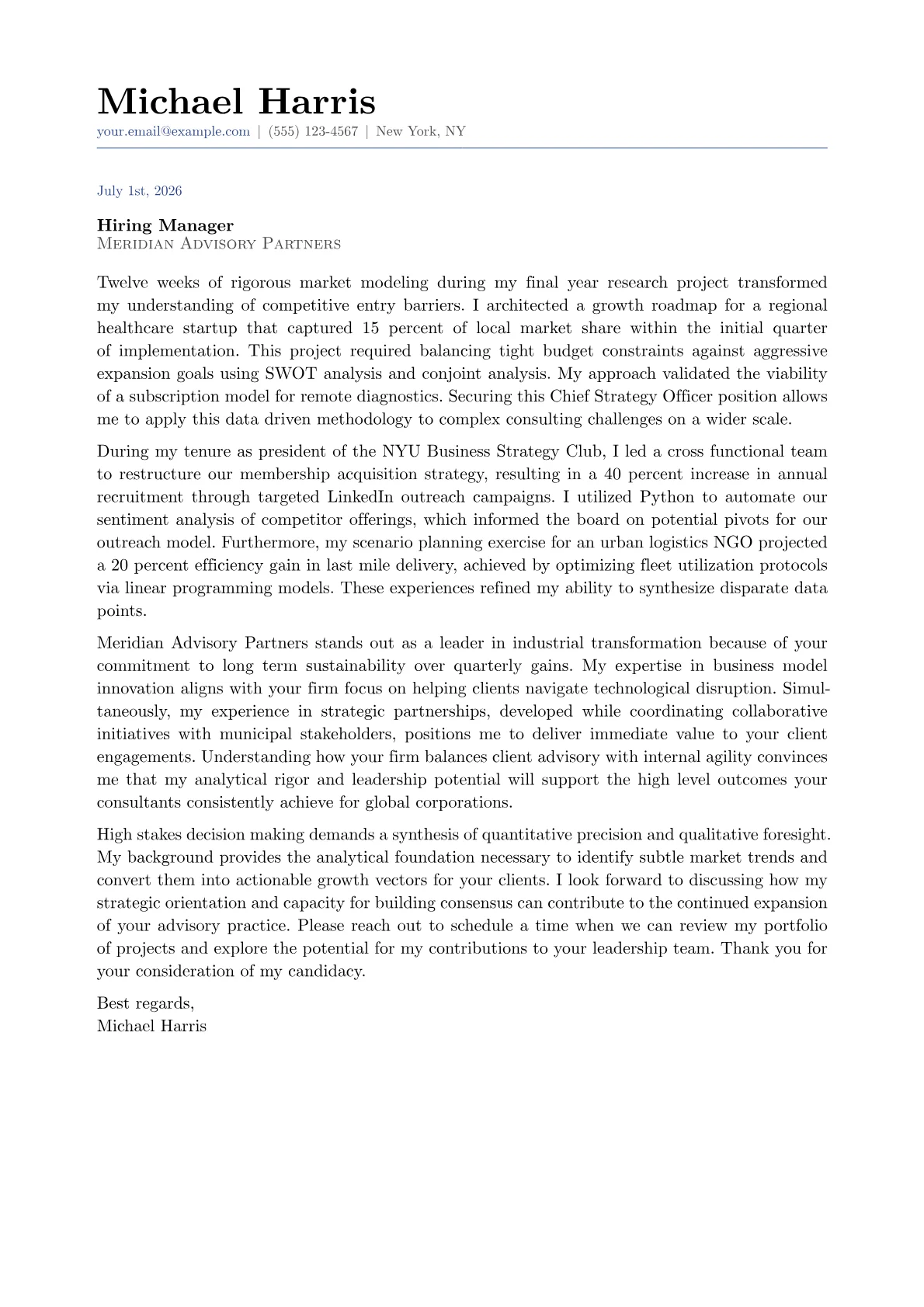 Chief Strategy Officer cover letter in the Classic design