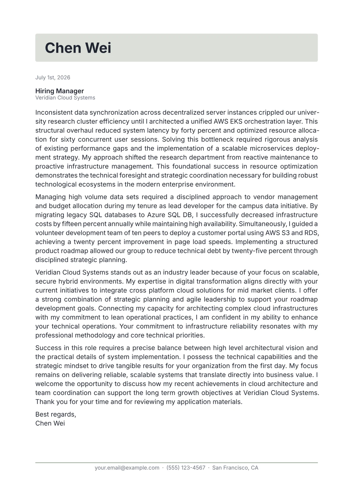 Chief Technology Officer cover letter in the Letterhead design