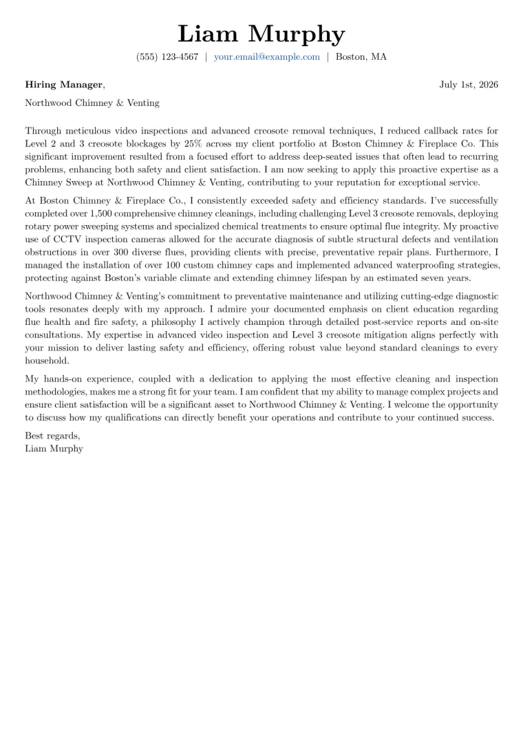 Chimney Sweep Cover Letter Example