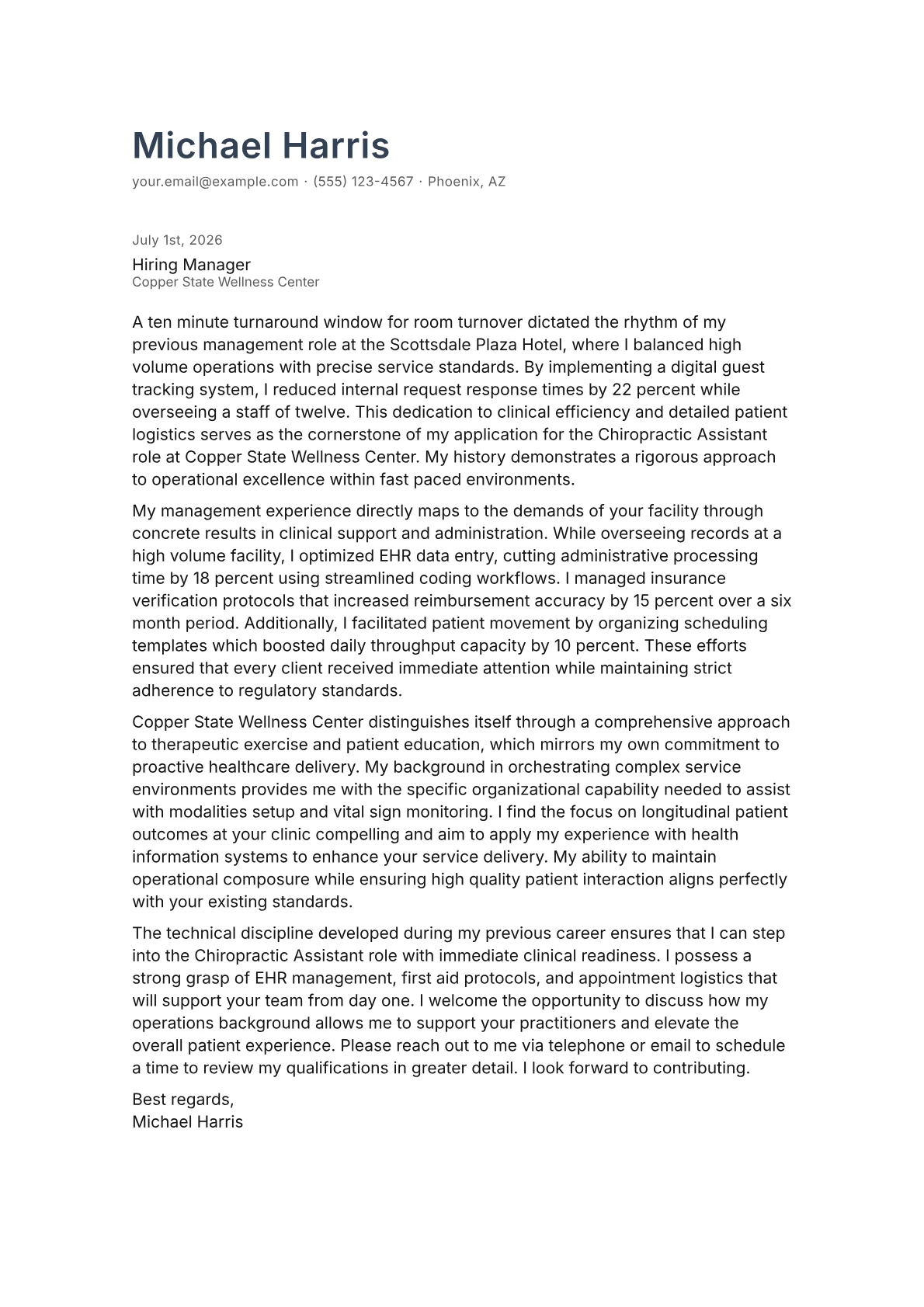Chiropractic Assistant cover letter in the Minimal design