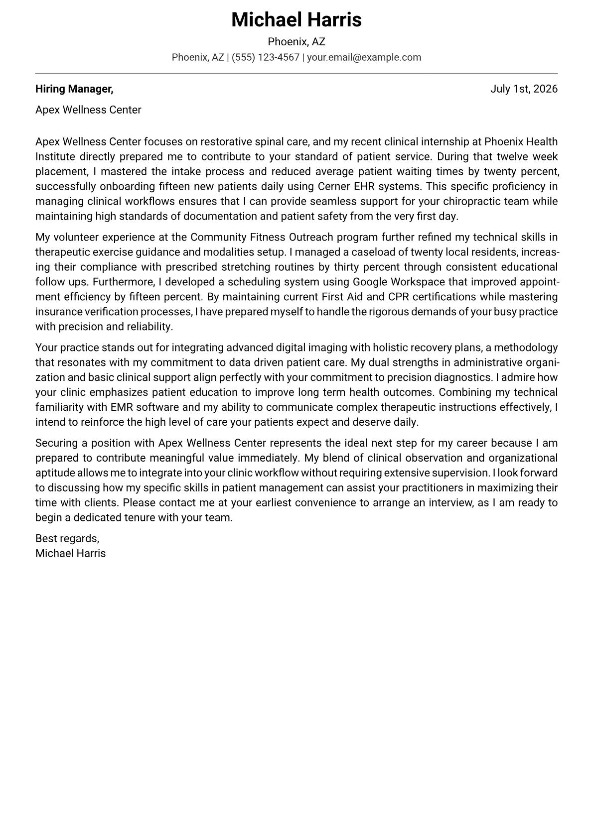 Chiropractic Assistant cover letter in the Modern design