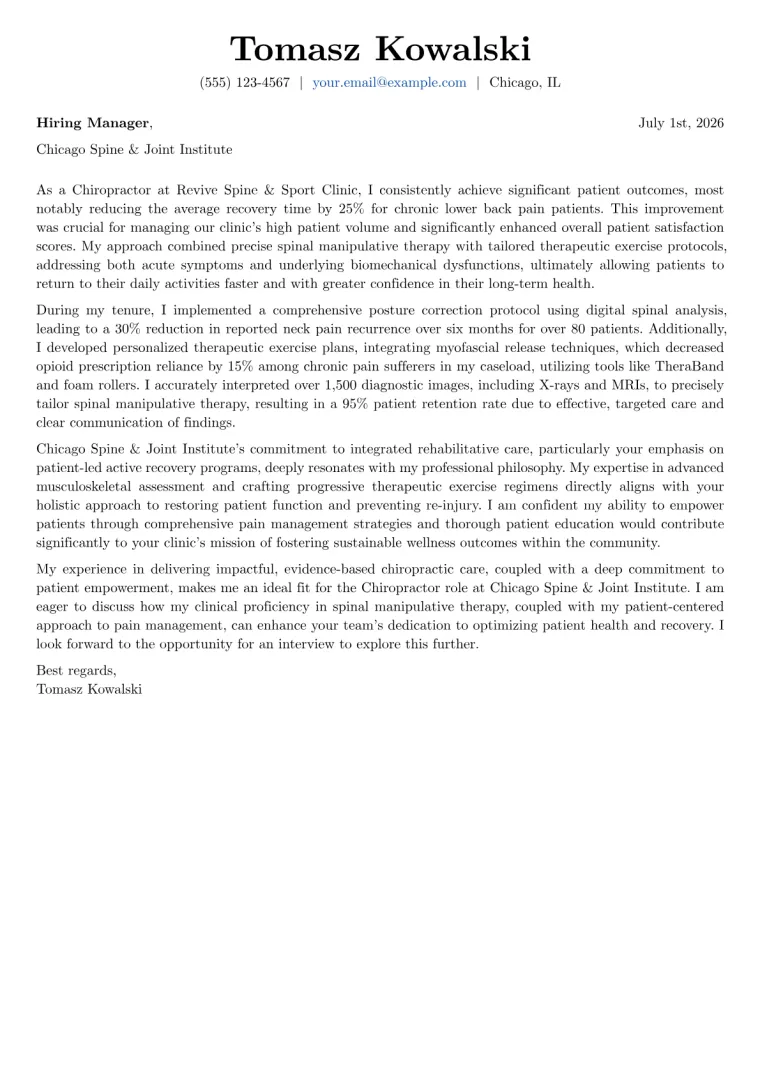 Chiropractor cover letter example preview