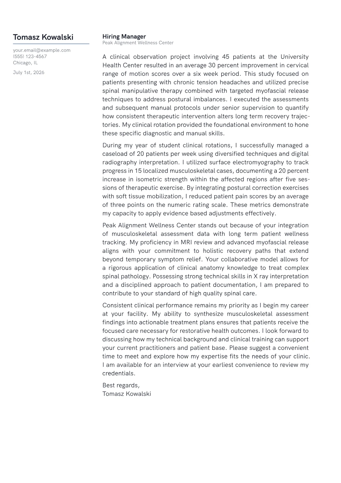 Chiropractor cover letter in the Margin design